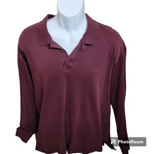 L.L. Bean Polo, Men Large, Solid Maroon (Red), Long Sleeve, lightweight, EUC